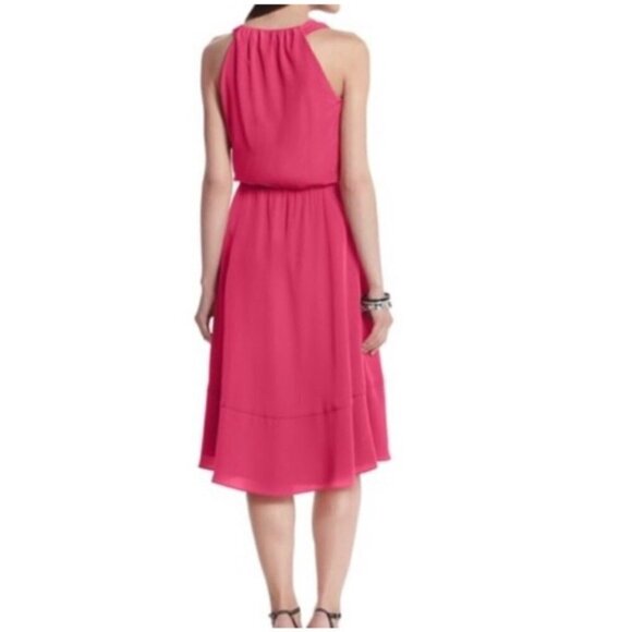 White House Black Market Size 4 Dress Tie Shoulder Pink Keyhole Front Midi Knee - Picture 4 of 10